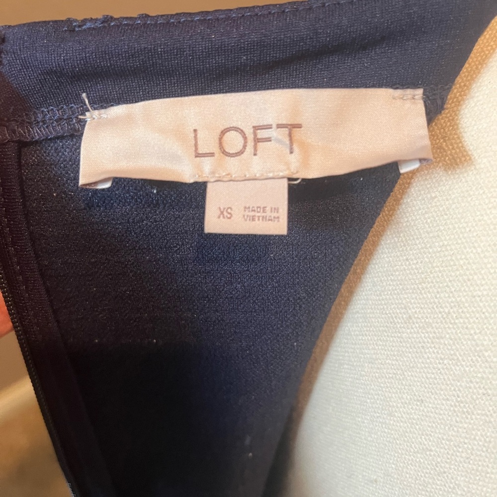 LOFT Dark Blue Striped Long Sleeve Dress - Picture 4 of 4